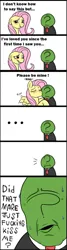 Size: 539x2000 | Tagged: safe, artist:greenybeanz, derpibooru import, fluttershy, oc, oc:anon, human, pony, ..., blushing, comic, female, human male, image, jpeg, kissing, male, mare, nervous sweat, simple background, spread wings, straight, sweat, text, unrequited, white background, wingboner, wings