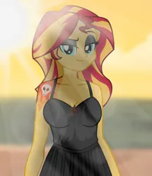 Size: 4944x5760 | Tagged: safe, artist:emeraldblast63, derpibooru import, sunset shimmer, equestria girls, clothes, dress, eyeshadow, female, image, makeup, png, solo