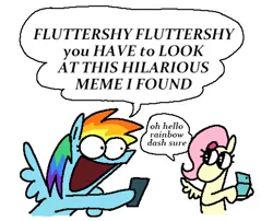 Size: 1972x1596 | Tagged: safe, artist:punkittdev, derpibooru import, fluttershy, rainbow dash, pegasus, pony, 3ds, dialogue, duo, female, hoof hold, image, mare, mobile phone, phone, png, smartphone, speech bubble, yelling