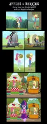 Size: 2298x6000 | Tagged: safe, artist:sapphiregamgee, derpibooru import, applejack, sci-twi, sour sweet, twilight sparkle, human, equestria girls, equestria girls series, five to nine, apple, berry, comic, commission, exeron outfit, eyes closed, food, grin, image, jpeg, smiling, sweet apple acres, thumbs up