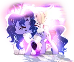 Size: 2608x2192 | Tagged: safe, artist:harmonyvitality-yt, derpibooru import, oc, unofficial characters only, cat, cat pony, original species, pony, unicorn, base used, ethereal mane, horn, hug, image, one eye closed, png, simple background, starry mane, transparent background, unicorn oc, wink
