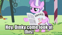 Size: 720x405 | Tagged: safe, derpibooru import, edit, edited screencap, screencap, apple bloom, diamond tiara, dinky hooves, scootaloo, sweetie belle, earth pony, pony, unicorn, ponyville confidential, animated, cutie mark crusaders, edited gif, female, filly, foal, gabby gums, gif, image, jewelry, meme, newspaper, reversed, text, tiara