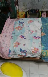 Size: 2000x3200 | Tagged: safe, derpibooru import, izzy moonbow, pipp petals, sunny starscout, sunset shimmer, zipp storm, bed, bedsheets, cutie mark, g5, image, jpeg, quilt