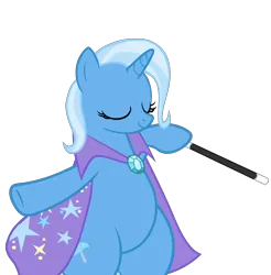 Size: 5600x5681 | Tagged: safe, artist:duskyzombie, derpibooru import, trixie, pony, unicorn, absurd resolution, bipedal, cape, clothes, cute, eyes closed, female, hind legs, image, magic wand, mare, png, simple background, smiling, solo, standing on two hooves, transparent background, trixie's cape, wand, wide hips