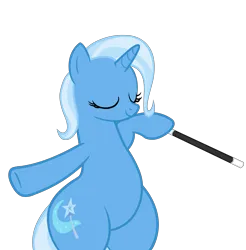 Size: 5600x5681 | Tagged: safe, alternate version, artist:duskyzombie, derpibooru import, trixie, pony, unicorn, absurd resolution, bipedal, cute, eyes closed, female, hind legs, image, magic wand, mare, png, simple background, smiling, solo, standing on two hooves, transparent background, wand, wide hips