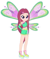 Size: 1920x2262 | Tagged: safe, artist:lhenao, artist:yaya54320bases, derpibooru import, fairy, human, equestria girls, barely eqg related, base used, believix, belly button, clothes, crossover, equestria girls style, equestria girls-ified, fairy wings, green wings, hand on hip, high heels, image, png, roxy (winx club), shoes, simple background, sparkly wings, transparent background, wings, winx club