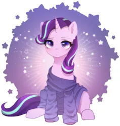 Size: 2002x2112 | Tagged: safe, artist:avrameow, derpibooru import, starlight glimmer, pony, unicorn, clothes, cute, ear fluff, female, glimmerbetes, image, jpeg, oversized clothes, simple background, solo, sweater, white background