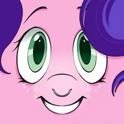 Size: 400x400 | Tagged: safe, artist:sleebyeba, derpibooru import, oc, unofficial characters only, pony, close-up, face, female, grin, image, jpeg, nose piercing, nose ring, not pipp petals, piercing, smiling