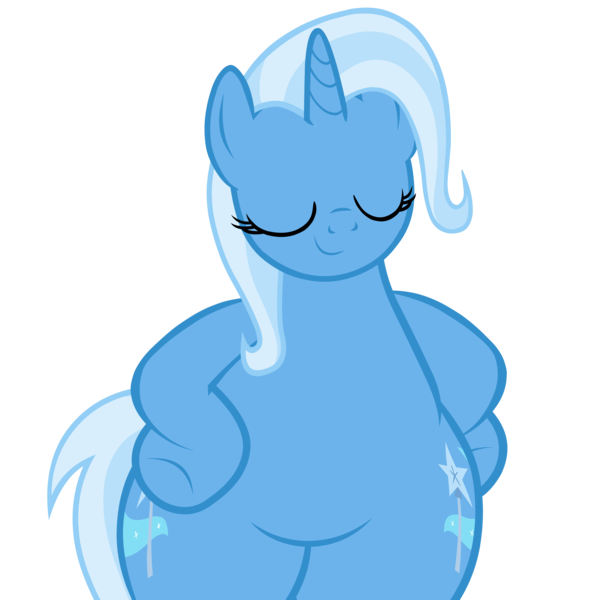 Size: 4900x4915 | Tagged: safe, artist:duskyzombie, derpibooru import, trixie, pony, unicorn, absurd resolution, belly, bipedal, both cutie marks, bottom heavy, butt, chubby, cute, fat, female, grin, image, large butt, mare, morbidly obese, obese, plump, png, simple background, smiling, smug, solo, the ass was fat, transparent background, vector, wide hips