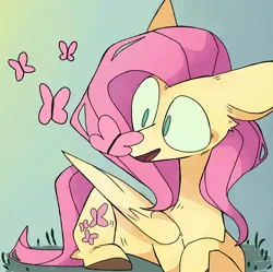 Size: 2048x2040 | Tagged: safe, artist:emo__sack, derpibooru import, fluttershy, butterfly, insect, pegasus, pony, butterfly on nose, female, gradient background, image, insect on nose, jpeg, solo