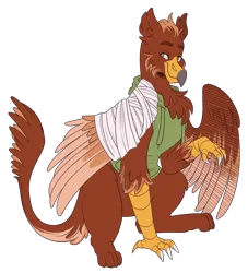 Size: 3000x3300 | Tagged: safe, artist:kikirdcz, derpibooru import, oc, oc:pavlos, unofficial characters only, gryphon, bandage, broken wing, clothes, image, male, png, simple background, solo, transparent background, wings