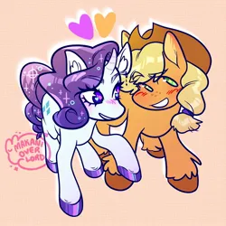 Size: 1560x1560 | Tagged: safe, artist:makanioverlord, derpibooru import, applejack, rarity, earth pony, unicorn, duo, female, heart, image, jpeg, lesbian, rarijack, shipping