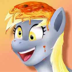Size: 2000x2000 | Tagged: safe, artist:greenybeanz, derpibooru import, derpy hooves, pegasus, pony, female, food, image, jpeg, mare, open mouth, pasta, solo, spaghetti