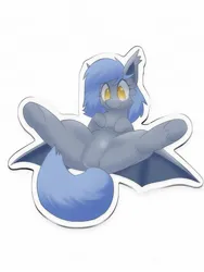 Size: 1200x1600 | Tagged: safe, artist:kushina13, oc, oc:panne, unofficial characters only, bat pony, pony, birthday gift, featureless crotch, female, image, jpeg, mare, no pupils, simple background, solo, spread legs, spreading, sticker, white background