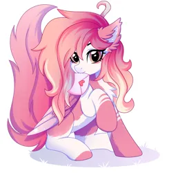 Size: 2500x2549 | Tagged: safe, artist:leah minik, derpibooru import, oc, unofficial characters only, pegasus, pony, chest fluff, ear fluff, female, heart, image, jpeg, letter, mare, mouth hold, shadow, simple background, solo, solo female
