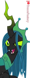 Size: 1566x4000 | Tagged: safe, artist:frownfactory, derpibooru import, queen chrysalis, changeling, changeling queen, the ending of the end, crazy face, crown, faic, fangs, female, horn, image, jewelry, open mouth, png, regalia, simple background, solo, transparent background, ultimate chrysalis, vector