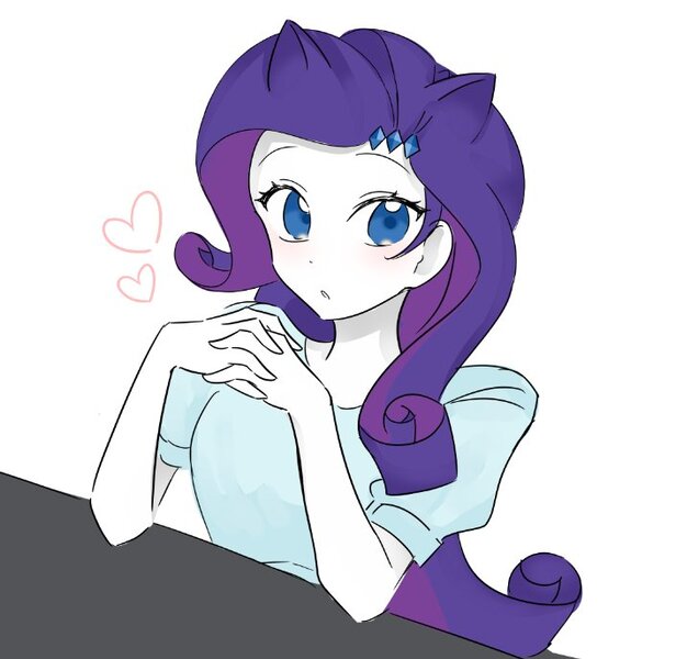 Size: 705x687 | Tagged: safe, artist:rainbom__1122, derpibooru import, rarity, human, equestria girls, :o, eared humanization, female, hands together, heart, humanized, image, jpeg, looking at you, open mouth, simple background, solo, white background