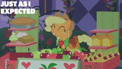 Size: 1280x720 | Tagged: safe, derpibooru import, edit, edited screencap, editor:quoterific, screencap, applejack, earth pony, pony, the best night ever, apple, applejack's hat, clothes, cowboy hat, cupcake, cute, dress, eyes closed, female, flower, food, freckles, gala dress, grin, happy, hat, image, jackabetes, mare, pastries, pastry, pie, png, rose, satisfied, smiling, solo