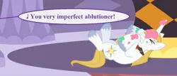 Size: 1134x486 | Tagged: safe, derpibooru import, edit, edited screencap, screencap, the best night ever, cropped, gilbert and sullivan, image, implied rarity, lyrics, offscreen character, png, song reference, speech bubble, text, the mikado, young man despair