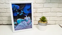 Size: 1280x720 | Tagged: safe, derpibooru import, princess celestia, princess luna, alicorn, pony, friendship is magic, art, commission, craft, diorama, image, moon, photo, png, sale