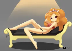 Size: 1000x711 | Tagged: suggestive, artist:howxu, derpibooru import, adagio dazzle, human, equestria girls, arm behind head, barefoot, clothes, feet, image, jpeg, light, looking at you, panties, shoes, sitting, socks, stupid sexy adagio dazzle, underwear