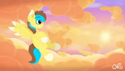 Size: 1920x1080 | Tagged: safe, artist:okopod, derpibooru import, oc, oc:okopod, unofficial characters only, pegasus, pony, cloud, cloudy, complex background, day, evening, flying, image, jpeg, male, pegasus oc, pegasus wings, pony oc, solo, solo male, spread wings, sun, sunset, wings