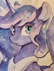 Size: 1458x1916 | Tagged: safe, artist:laymy, derpibooru import, princess luna, alicorn, pony, bust, female, image, jpeg, mare, solo, traditional art, watercolor painting