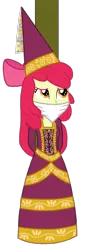Size: 636x1846 | Tagged: safe, artist:robukun, derpibooru import, apple bloom, human, equestria girls, for whom the sweetie belle toils, background removed, beautiful, bondage, bound and gagged, cloth gag, damsel in distress, danger, distressed, gag, hat, help, help me, helpless, hennin, horrified, humanized, image, kidnapped, png, pole tied, princess, princess apple bloom, rope, rope bondage, scared, terrified, tied up, worried