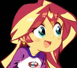 Size: 576x512 | Tagged: safe, artist:luckreza8, derpibooru import, machine learning generated, sunset shimmer, human, equestria girls, :d, anime, black background, female, image, open mouth, open smile, pinegraph, png, simple background, smiling, solo