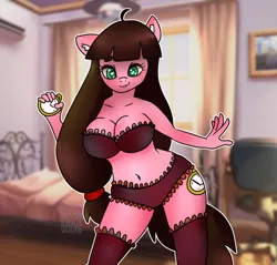 Size: 620x592 | Tagged: suggestive, artist:anykoe, derpibooru import, oc, oc:macdolia, anthro, earth pony, pony, big breasts, breasts, clock, clothes, image, lingerie, png, ponytail, sexy, underwear