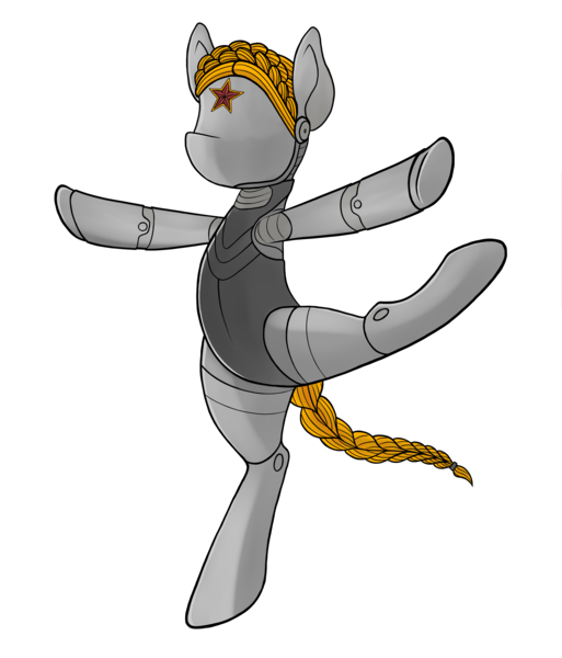 Size: 3000x3508 | Tagged: safe, artist:yognaughtsteve, derpibooru import, oc, unofficial characters only, pony, robot, robot pony, atomic heart, ballet, braid, dancing, image, png, simple background, solo, transparent background
