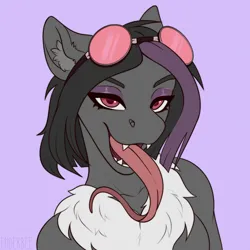 Size: 2048x2048 | Tagged: safe, artist:enderbee, derpibooru import, oc, oc:mimicry, anthro, earth pony, bust, colored, flat colors, floppy ears, glasses, glasses off, image, long tongue, png, portrait, simple background, solo, tongue out