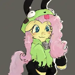 Size: 2048x2048 | Tagged: safe, artist:egg_t0ast, derpibooru import, fluttershy, pegasus, pony, clothes, costume, gir, gray background, image, invader zim, jpeg, simple background, solo