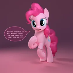 Size: 4096x4096 | Tagged: safe, artist:zgcbrony, derpibooru import, pinkie pie, earth pony, pony, 3d, absurd resolution, anti-bullying, blender, blender cycles, clothes, dialogue, female, image, looking at you, pink shirt, pink shirt day, png, shirt, solo, speech bubble