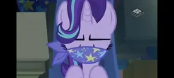 Size: 1600x720 | Tagged: safe, derpibooru import, starlight glimmer, unicorn, road to friendship, cloth gag, eyes closed, gag, image, jpeg, scarf gag, starlight's gag