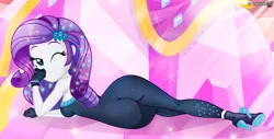 Size: 1024x519 | Tagged: suggestive, artist:charliexe, derpibooru import, rarity, human, equestria girls, equestria girls series, the other side, bodysuit, bracelet, breasts, butt, clothes, gloves, high heels, image, jewelry, jpeg, one eye closed, rearity, shoes, sultry pose, wink