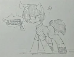 Size: 3540x2712 | Tagged: safe, derpibooru import, oc, oc:yamagami, unofficial characters only, unicorn, gun, image, jpeg, weapon