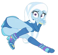 Size: 2041x1933 | Tagged: suggestive, alternate version, artist:gmaplay, derpibooru import, trixie, equestria girls, ass, blue underwear, breasts, butt, clothes, female, image, looking back, panties, png, simple background, skirt, solo, the great and powerful ass, thighs, transparent background, underwear, updated, upskirt