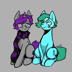 Size: 508x511 | Tagged: safe, artist:balileart, derpibooru import, oc, oc:blue stroke, unofficial characters only, earth pony, pony, unicorn, clothes, glasses, image, jpeg, lidded eyes, scarf, smiling