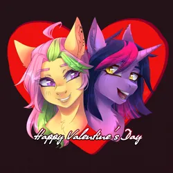 Size: 1500x1500 | Tagged: safe, artist:serodart, derpibooru import, oc, oc:lina phantom, oc:mollydv, pegasus, pony, unicorn, female, heart, holiday, image, lesbian, png, shipping, valentine's day