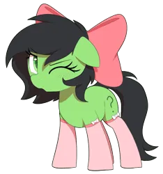 Size: 750x800 | Tagged: safe, artist:thebatfang, derpibooru import, oc, oc:anonfilly, unofficial characters only, earth pony, pony, bow, clothes, female, filly, image, mane bow, one eye closed, png, simple background, socks, solo, transparent background