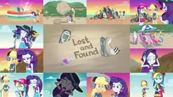 Size: 1280x721 | Tagged: safe, derpibooru import, editor:quoterific, applejack, rainbow dash, rarity, equestria girls, equestria girls series, lost and found, beach, belly button, clothes, duo, duo female, female, image, jpeg, solo, swimsuit, trio, trio female