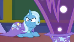 Size: 1280x720 | Tagged: safe, derpibooru import, screencap, trixie, pony, unicorn, a matter of principals, season 8, spoiler:s08, angry, behaving like a cat, cape, clothes, cute, diatrixes, faic, female, floppy ears, frown, hat, image, madorable, mare, png, reaction image, shrunken pupils, solo, this will not end well, trixie's cape, trixie's hat, wtf