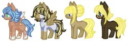 Size: 1276x414 | Tagged: safe, artist:shadowbane-kimikaro, derpibooru import, oc, oc:brownie cup, oc:compass, oc:hourglass, oc:java cup, unofficial characters only, earth pony, pegasus, pony, base used, coat markings, earth pony oc, female, image, mare, offspring, parent:derpy hooves, parent:doctor whooves, parents:doctorderpy, pegasus oc, png, simple background, white background, wings