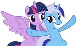 Size: 6000x3576 | Tagged: safe, artist:mrlolkitters17, derpibooru import, screencap, minuette, twilight sparkle, twilight sparkle (alicorn), alicorn, pony, unicorn, amending fences, season 5, arms wide open, cute, duo, duo female, female, grin, image, looking at each other, looking at someone, minubetes, png, simple background, smiling, spread wings, transparent background, twiabetes, vector, wings