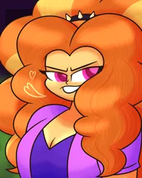 Size: 3800x4740 | Tagged: safe, artist:iceflower99, derpibooru import, adagio dazzle, equestria girls, rainbow rocks, breasts, busty adagio dazzle, evil grin, eye clipping through hair, grin, heart, image, pink eyes, png, smiling, solo, video at source, video in description