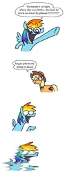 Size: 2672x6090 | Tagged: safe, artist:punkittdev, derpibooru import, applejack, rainbow dash, earth pony, pegasus, pony, comic, dialogue, duo, embarrassed, faux pas, female, image, implied pear butter, mare, open mouth, png, pointing, simple background, speech bubble, white background, yo mama