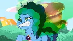 Size: 3072x1727 | Tagged: safe, derpibooru import, screencap, pony, unicorn, g5, my little pony: tell your tale, spoiler:g5, spoiler:my little pony: tell your tale, spoiler:tyts01e46, fart, female, food, image, jelly, jpeg, mare, misty brightdawn, pancakes, solo, sparky's sick, swirly eyes, wingding eyes