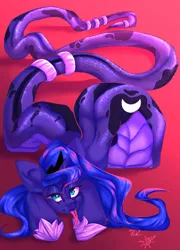 Size: 2872x4000 | Tagged: safe, artist:jsunlight, artist:tlen borowski, derpibooru import, princess luna, lamia, original species, collaboration, image, lamiafied, lidded eyes, looking at you, png, smiling, solo, species swap, tongue out