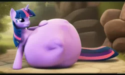 Size: 640x384 | Tagged: suggestive, derpibooru import, machine learning generated, novelai, stable diffusion, twilight sparkle, pony, unicorn, belly, big belly, huge belly, image, png, twipred, vore